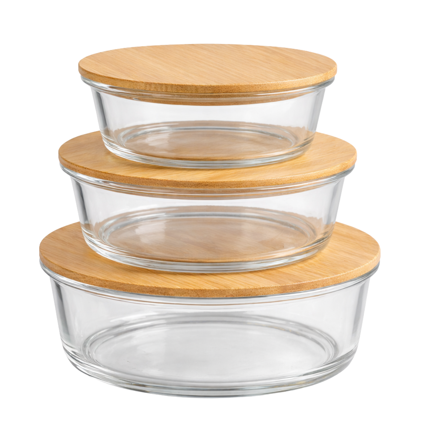 Set of 3 Glass Containers with Bamboo Lids | Airtight, Round, BPA-Free | Reusable Food Storage for Kitchen, Pantry, Meal Prep | Eco-Friendly and Durable
