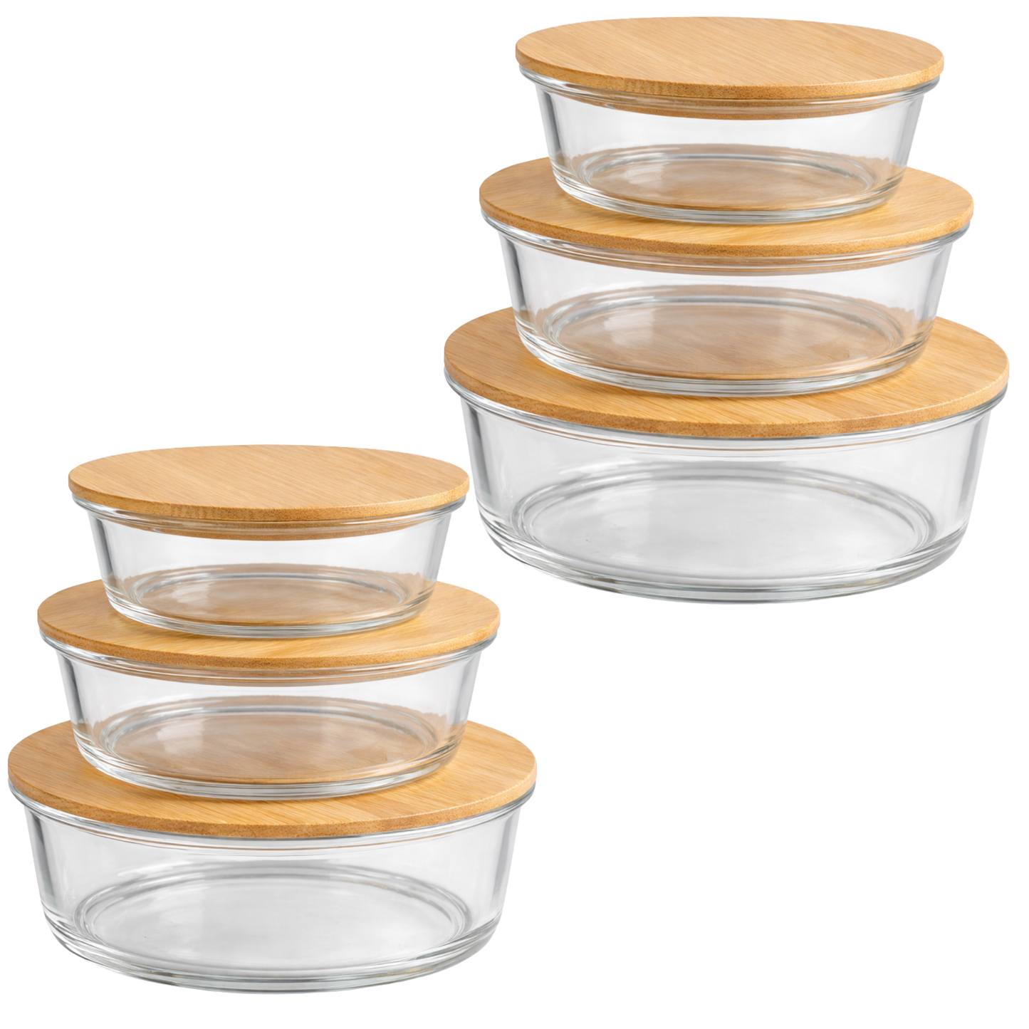 Set of 3 Glass Containers with Bamboo Lids | Airtight, Round, BPA-Free | Reusable Food Storage for Kitchen, Pantry, Meal Prep | Eco-Friendly and Durable